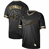 Dodgers 42 Jackie Robinson Black Gold Nike Cooperstown Collection Legend V Neck Jersey Dzhi,baseball caps,new era cap wholesale,wholesale hats